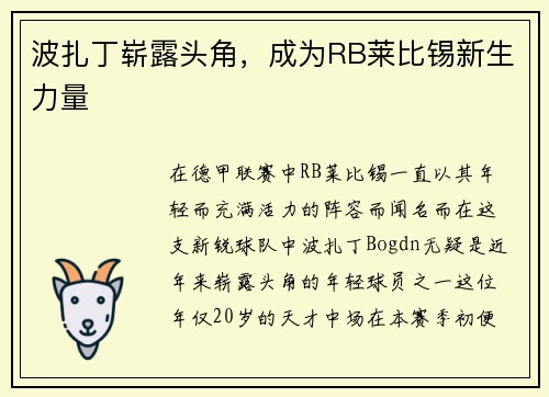 波扎丁崭露头角，成为RB莱比锡新生力量